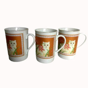 Set 3 Otagiri Coffee Mug White Persian Cat Elizabeth King Brownd Vintage Japan